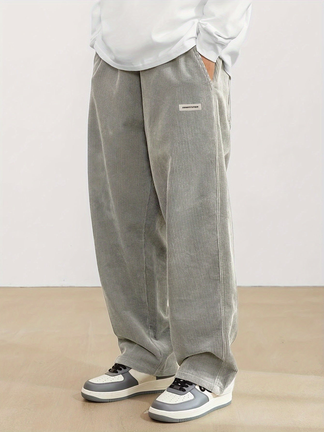 Men's Wide Leg Pants – Loose Fit, Elastic Waist, Soft Material, Brown or Light Gray