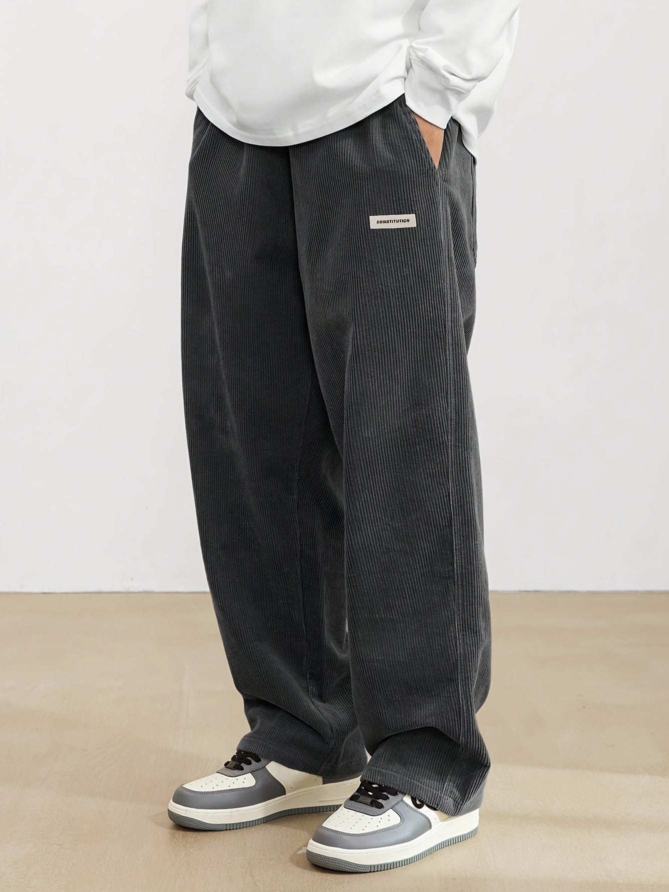 Men's Wide Leg Pants – Loose Fit, Elastic Waist, Soft Material, Brown or Light Gray