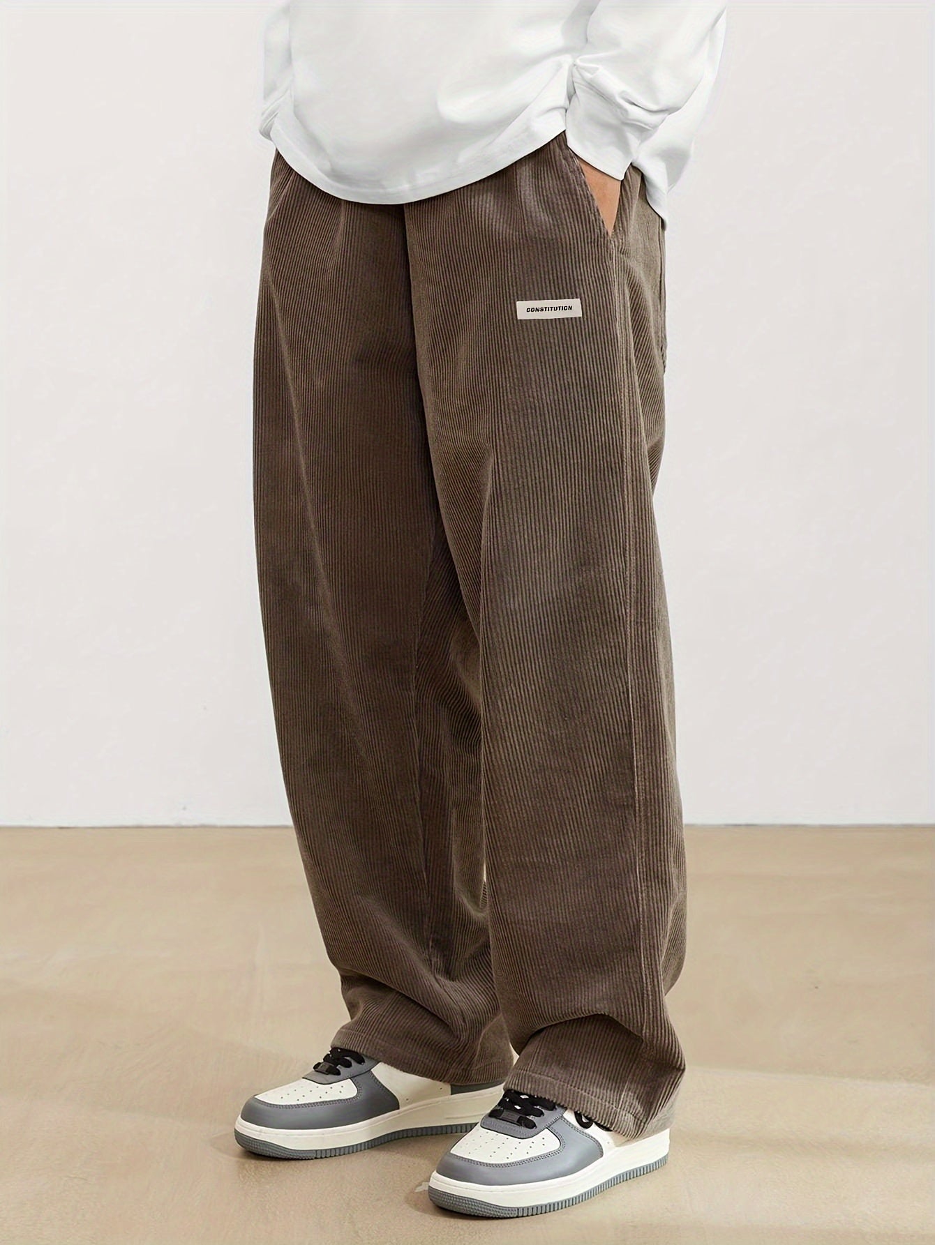 Men's Wide Leg Pants – Loose Fit, Elastic Waist, Soft Material, Brown or Light Gray