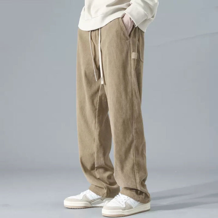 Men's Wide Leg Pants – Loose Fit, Elastic Waist, Soft Material, Brown or Light Gray