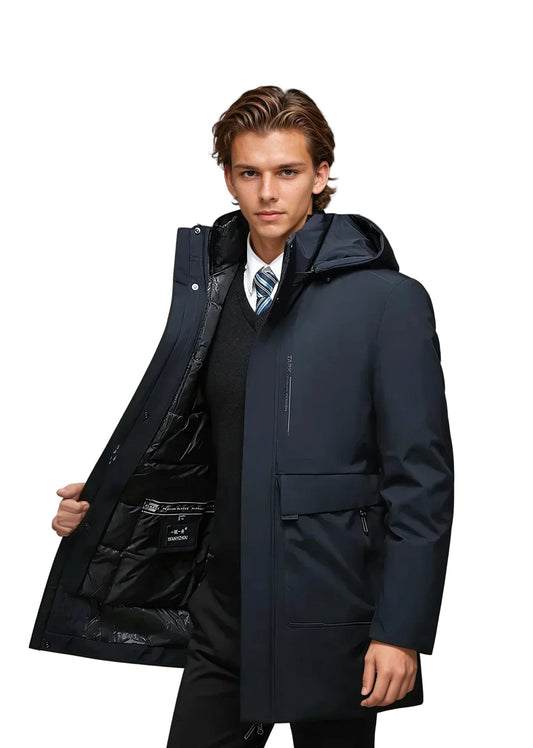 Men's Winter Parka with Hood and Pockets