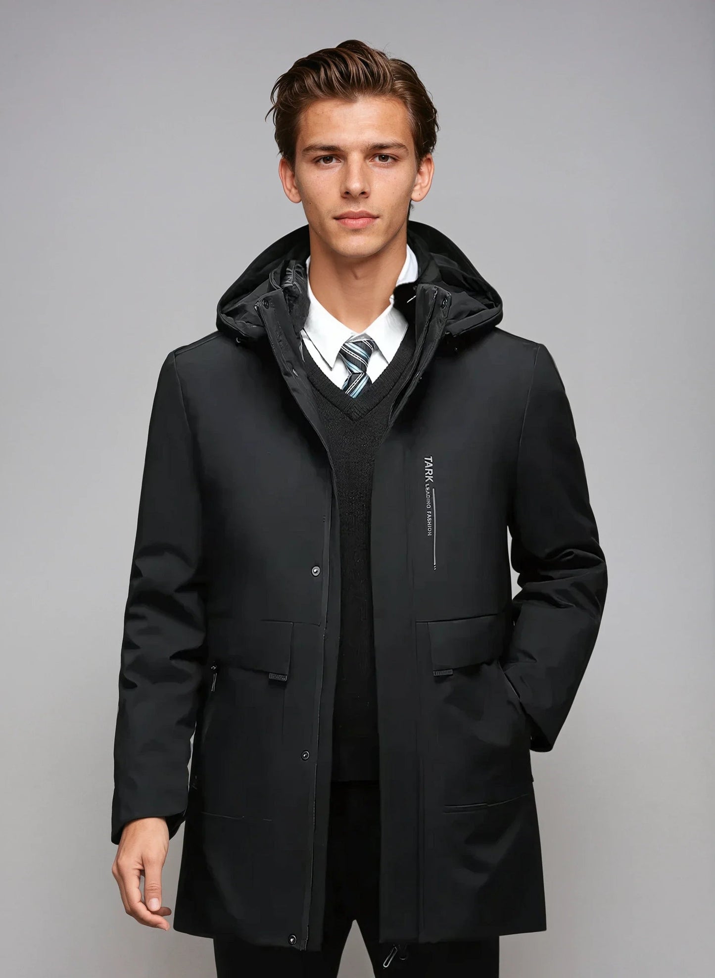Men's Winter Parka with Hood and Pockets