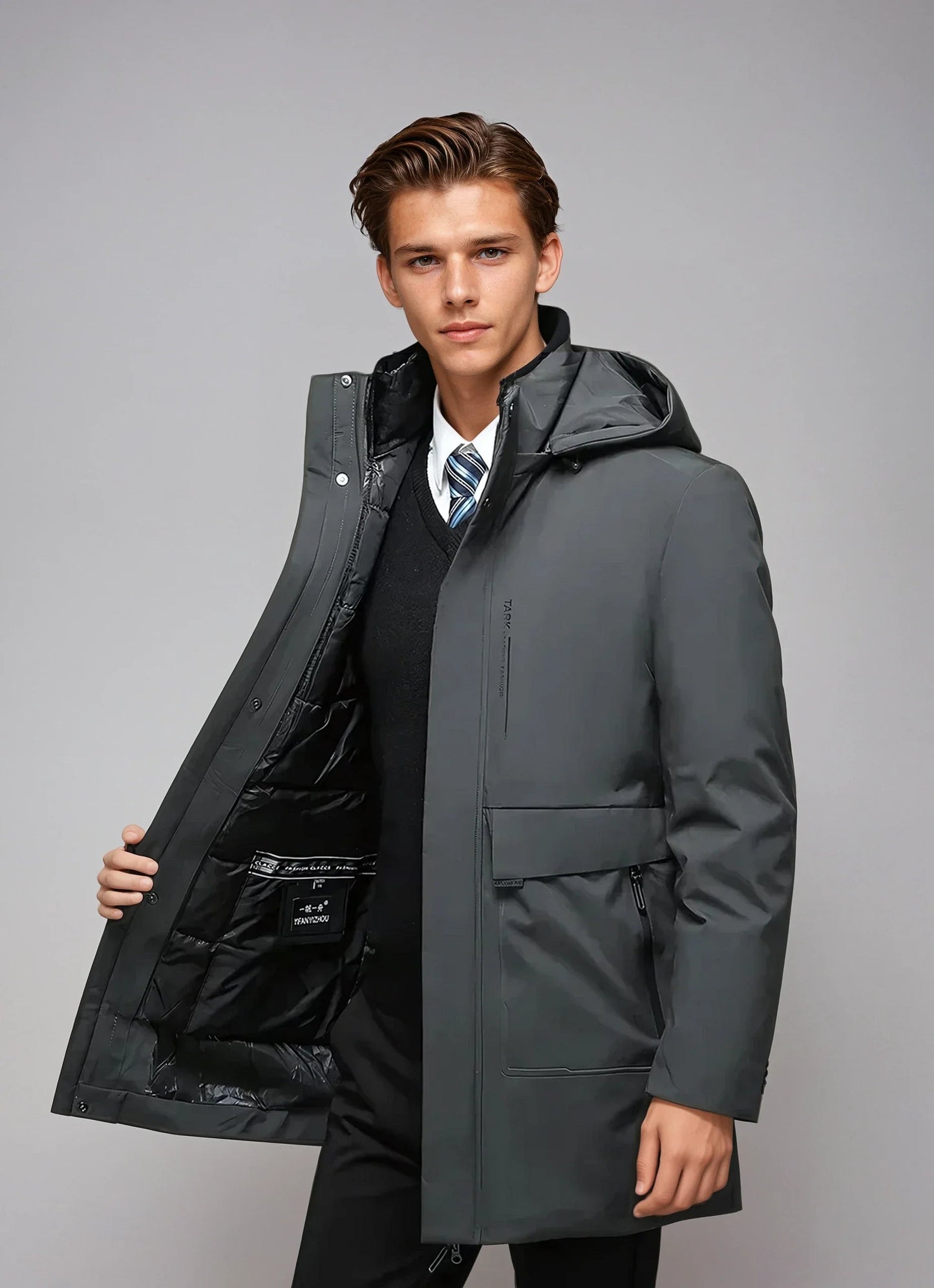Men's Winter Parka with Hood and Pockets