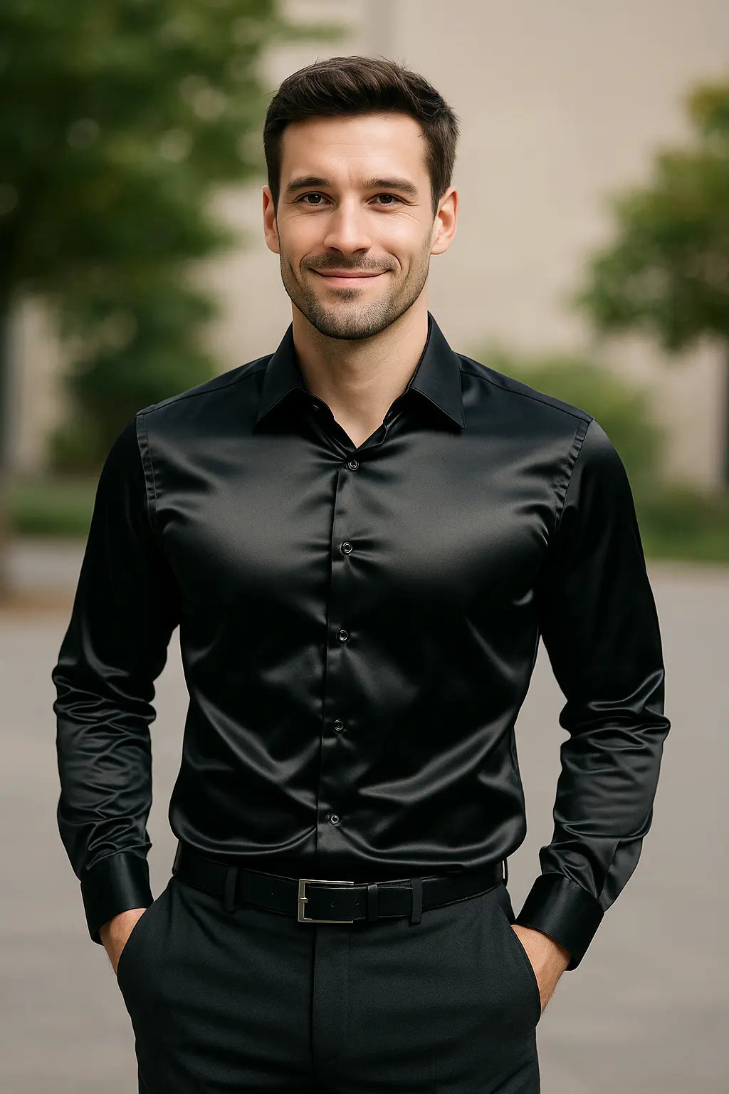 Men Slim Fit Shirt with Long Sleeves for Parties