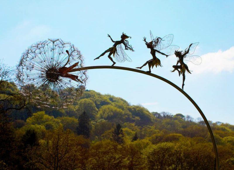 Metal Fairy Garden Decor with Dandelion Stakes