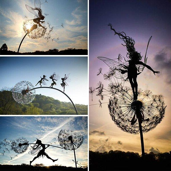 Metal Fairy Garden Decor with Dandelion Stakes