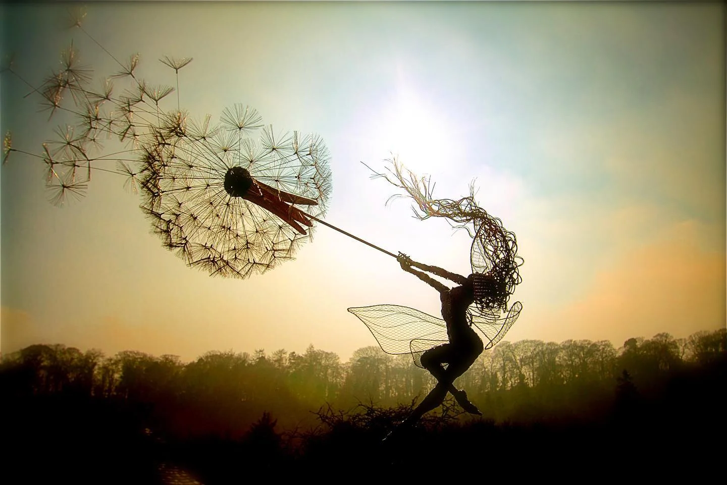Metal Fairy Garden Decor with Dandelion Stakes