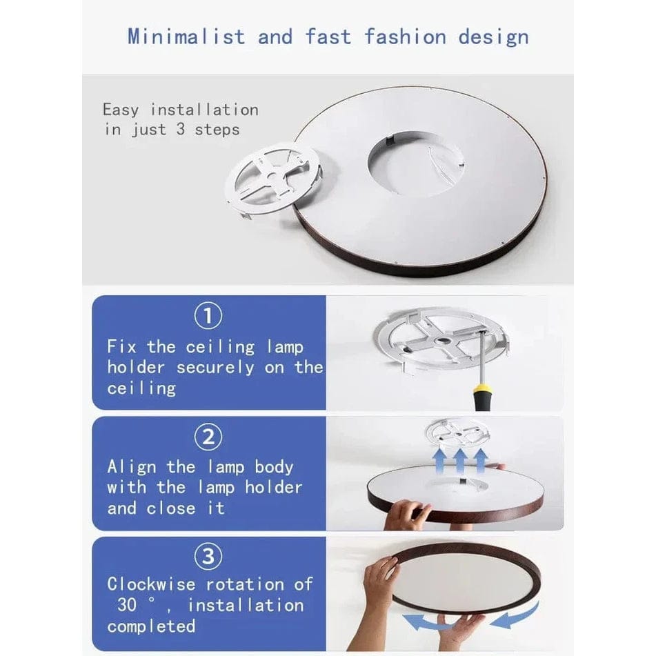 Modern Circular Ultrathin Wooden LED Ceiling Light Fixture