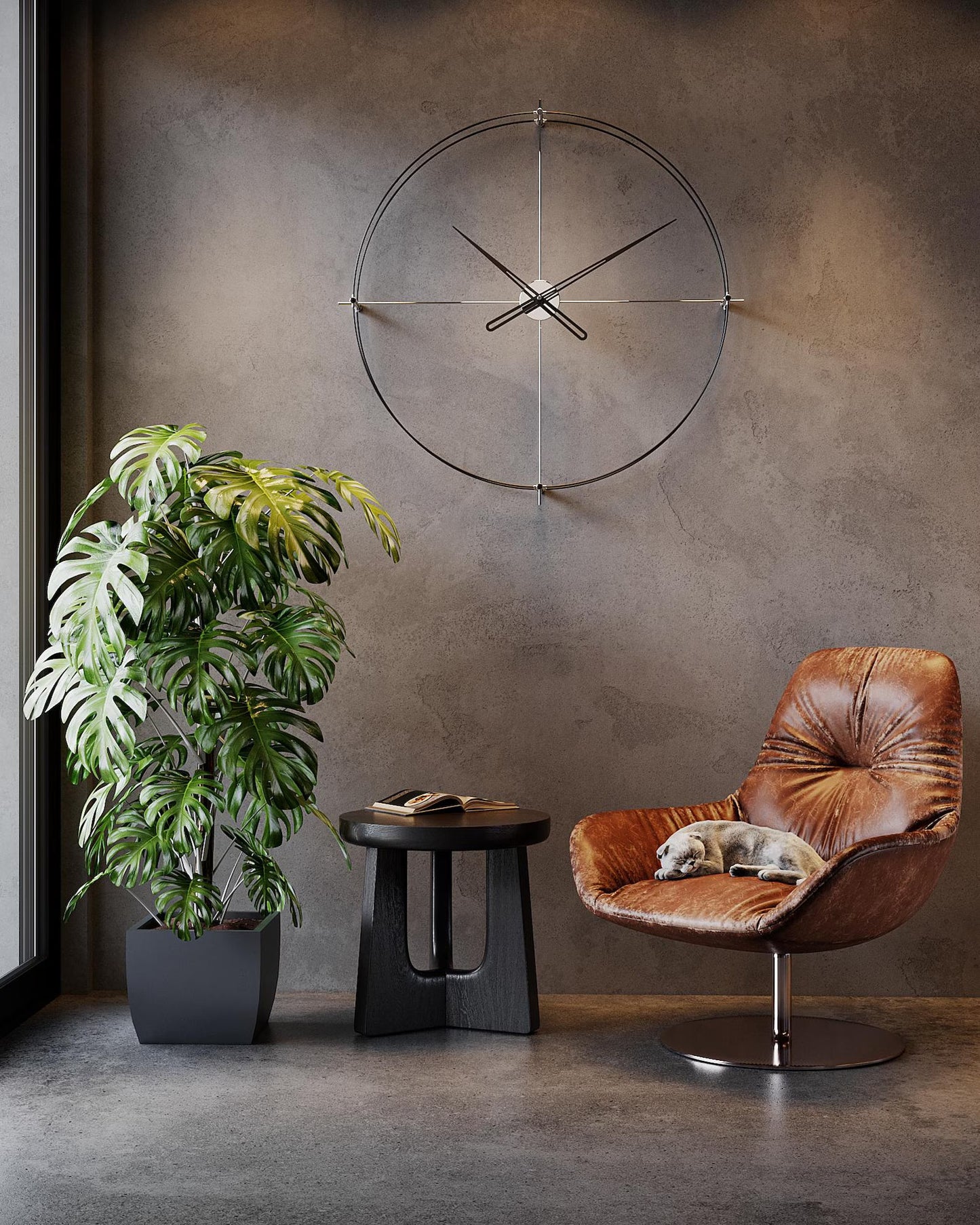Modern Large Wall Clock with Brown Hands – Minimalist Wall Clock for Living Room 60x78 cm