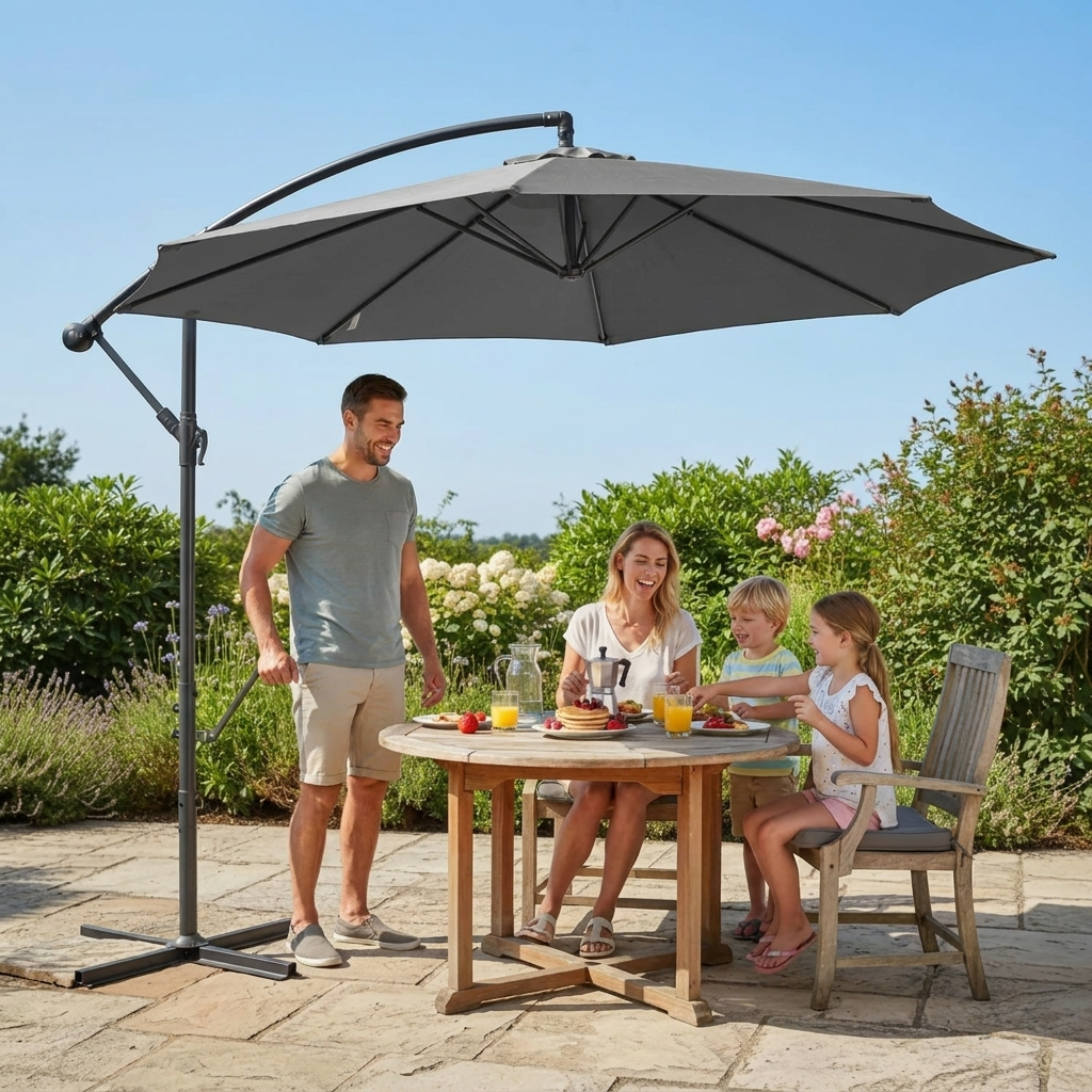 Modern Outdoor Sun Shade Parasol with Easy Crank Opening System