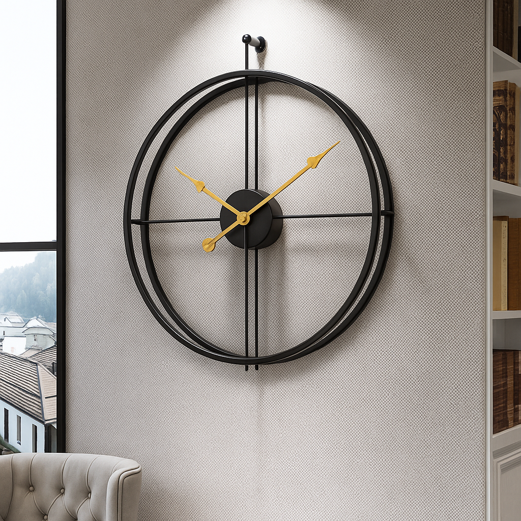 Modern Wall Clock – Silent Quartz, Minimalist Design, 55/60 cm, Black/Gray
