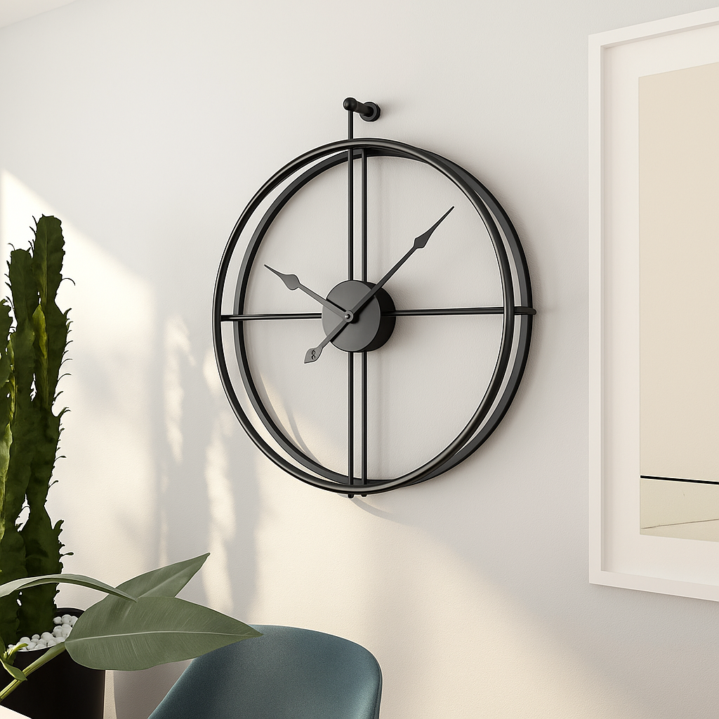 Modern Wall Clock – Silent Quartz, Minimalist Design, 55/60 cm, Black/Gray