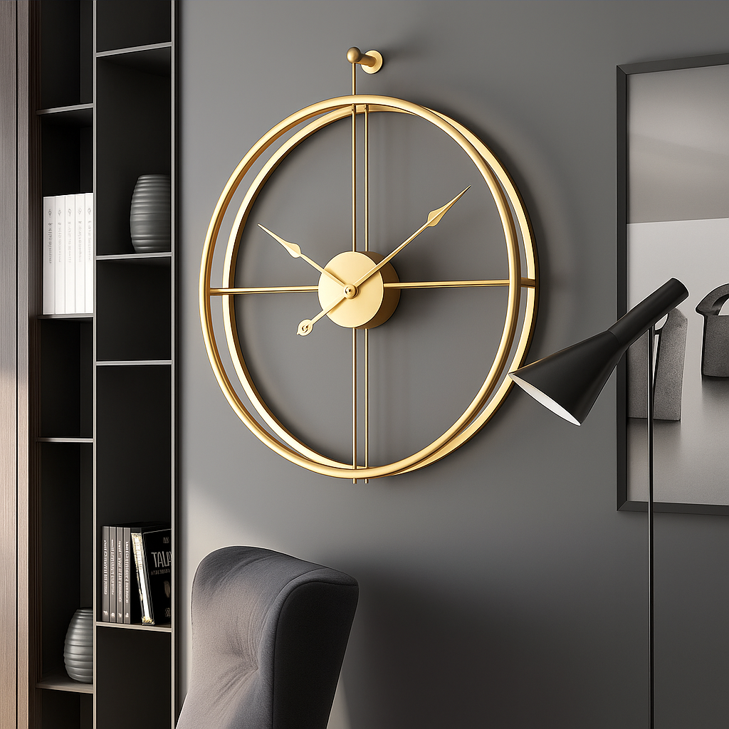 Modern Wall Clock – Silent Quartz, Minimalist Design, 55/60 cm, Black/Gray