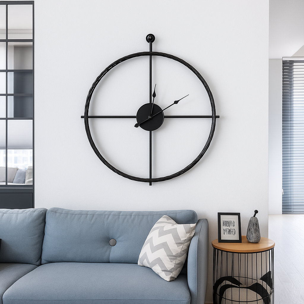 Modern Wall Clock – Silent Quartz, Minimalist Design, 55/60 cm, Black/Gray