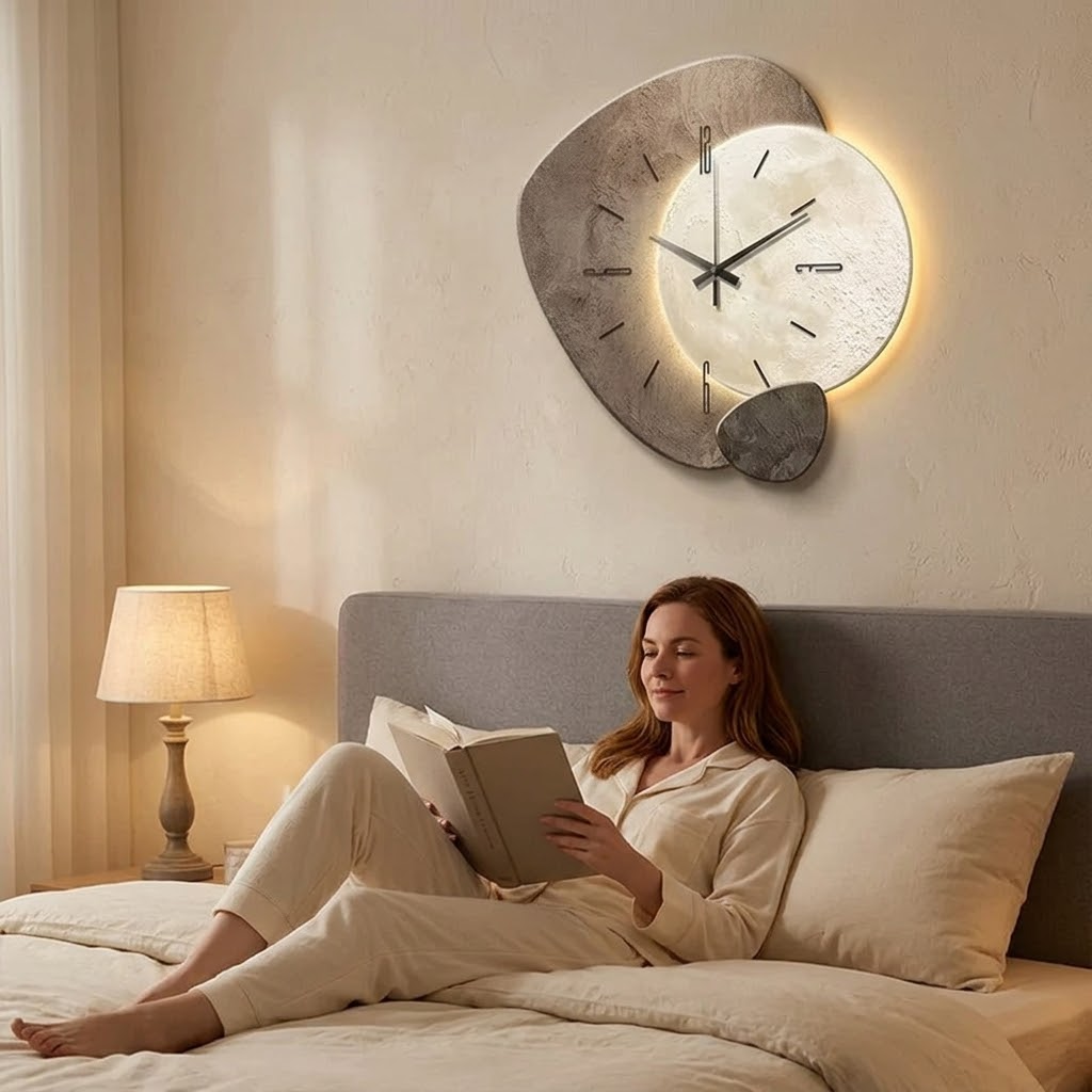 Moon-Lit Wall Clock with Warm Backlight