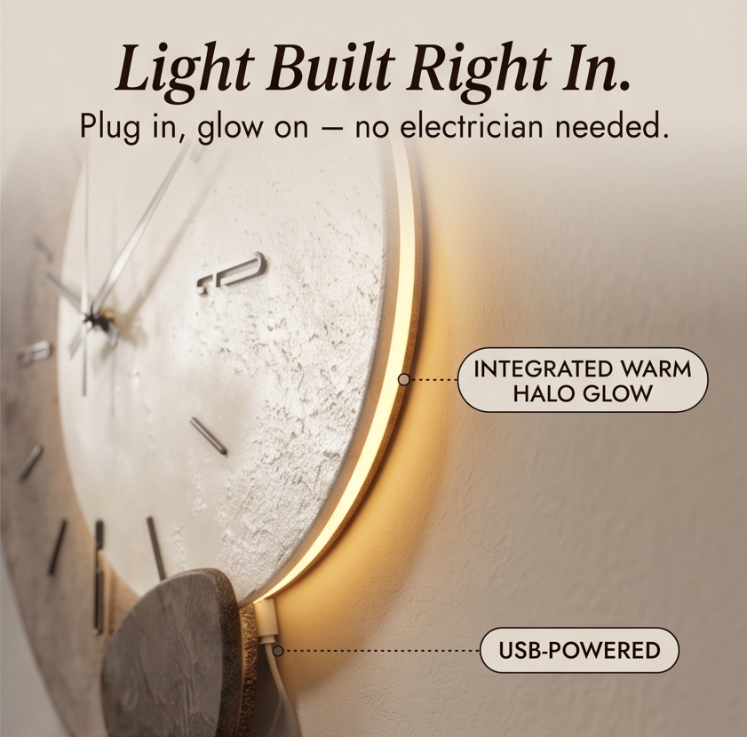 Moon-Lit Wall Clock with Warm Backlight