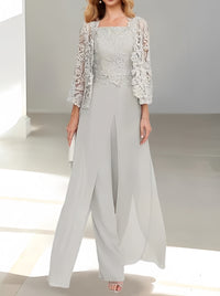 Mother of the Bride Pants Set with Jacket and Side Slit – to Floor in Silver Gray