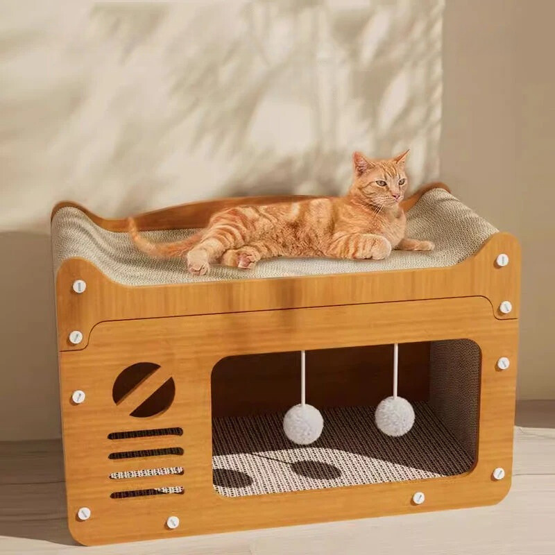 Multi-Level Luxury Cat Scratcher House with Plush Toys