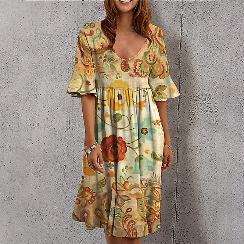 Multicolored women's dress with floral print and half sleeves