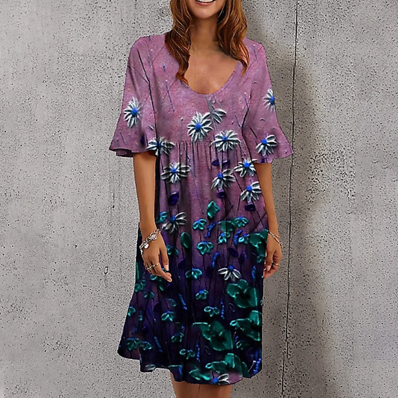 Multicolored women's dress with floral print and half sleeves