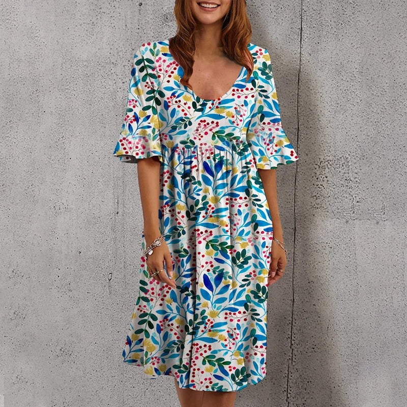 Multicolored women's dress with floral print and half sleeves