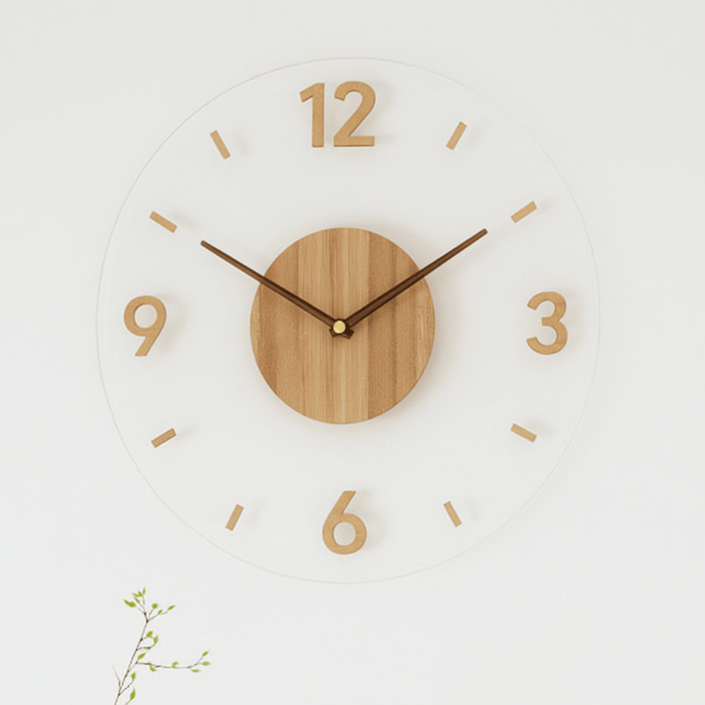 Natural Wood Wall Clock - Silent Scandinavian Design - Minimalist Home Decor