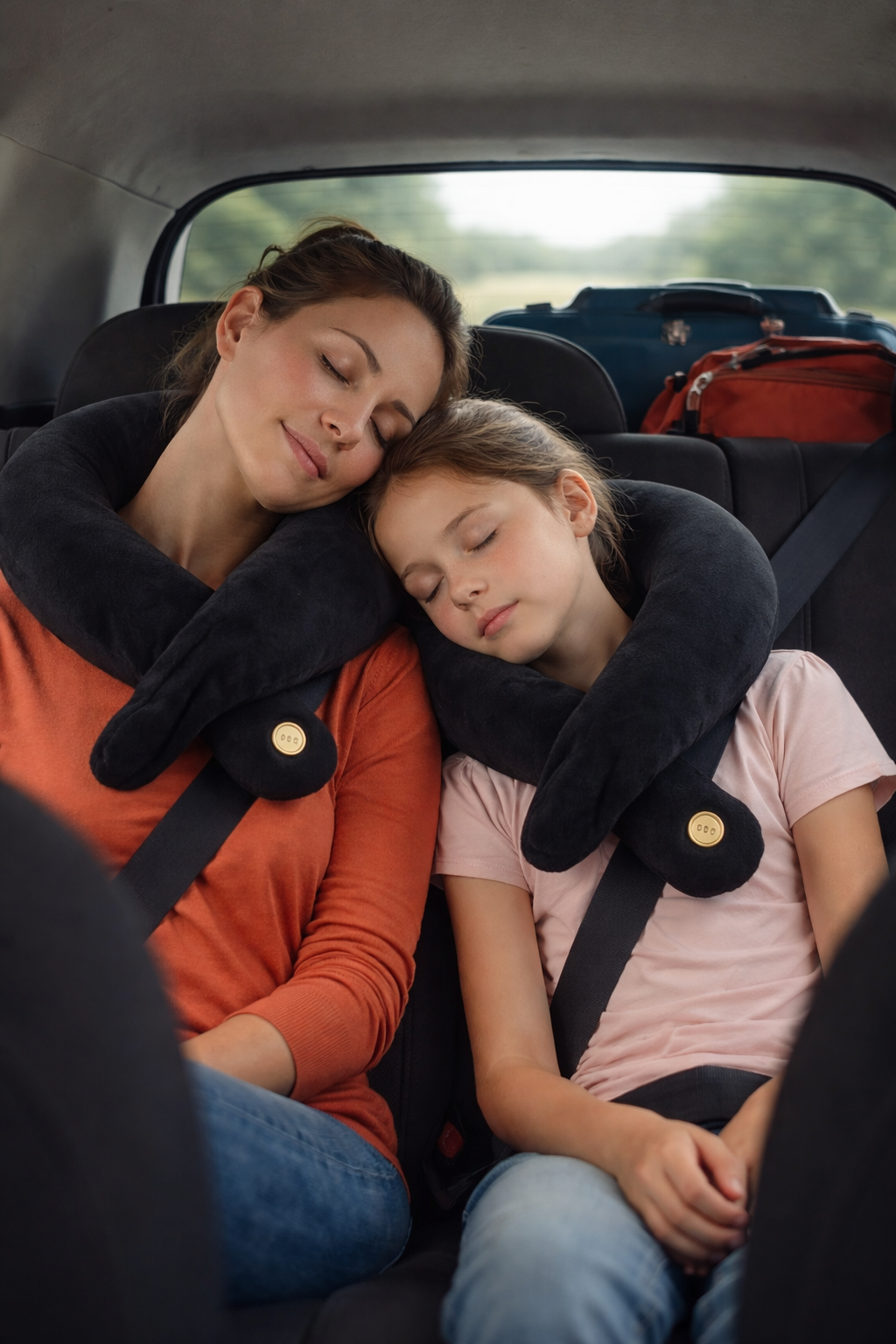 Neck pillow with built-in massage - perfect for car trips, flights, etc.