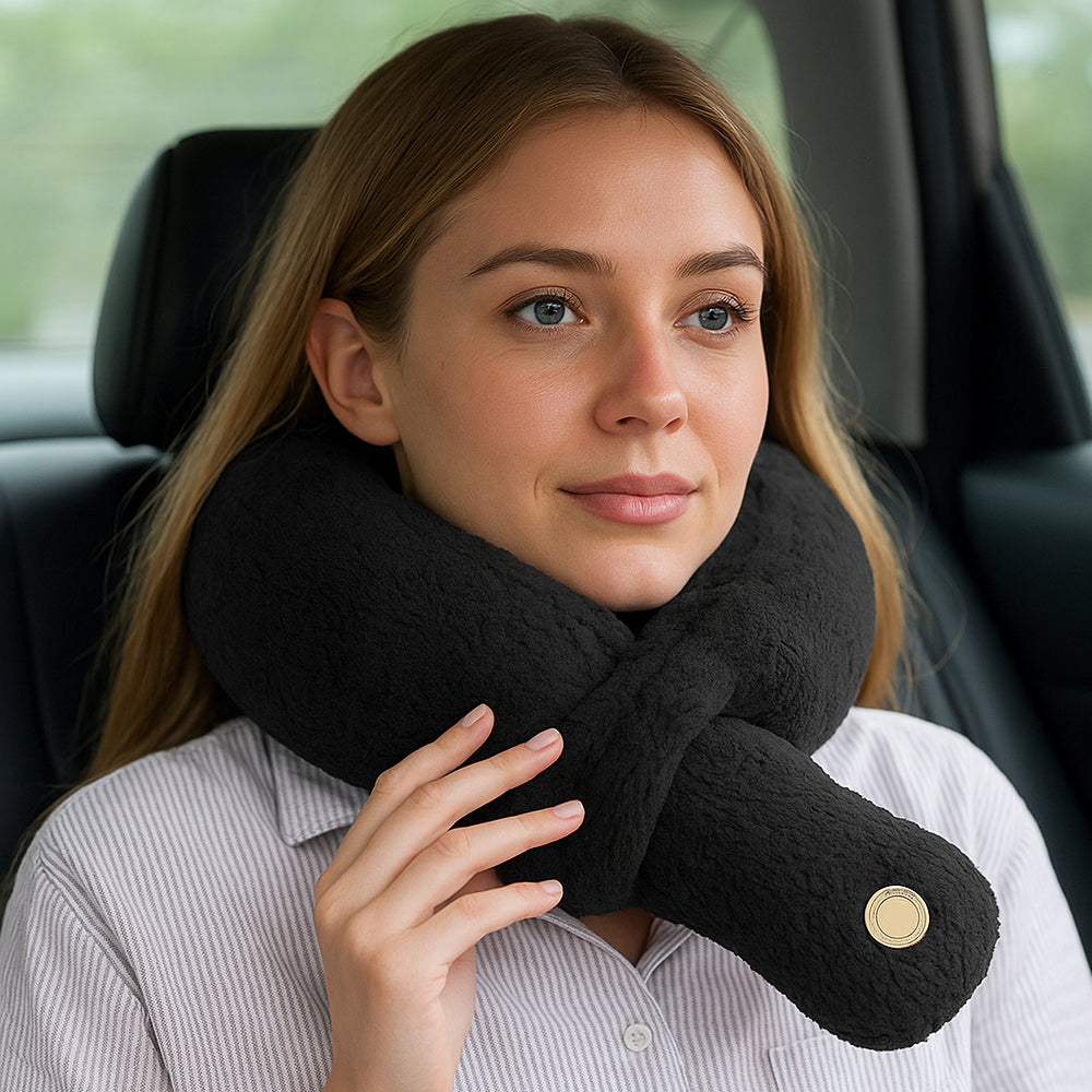 Neck pillow with built-in massage - perfect for car trips, flights, etc.