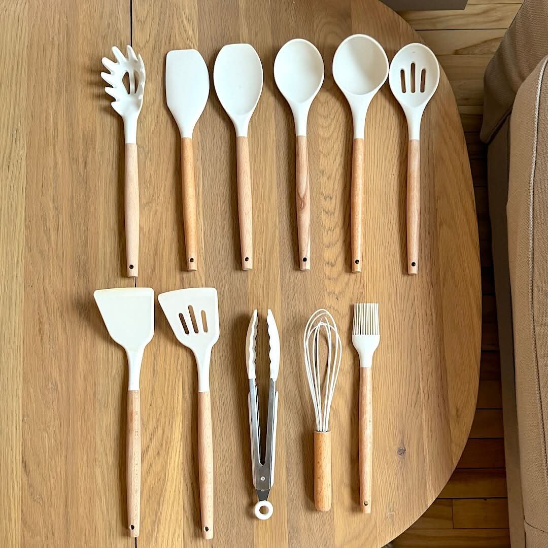 Non-Toxic BPA-Free Silicone Cooking Utensil Set with Wooden Handles