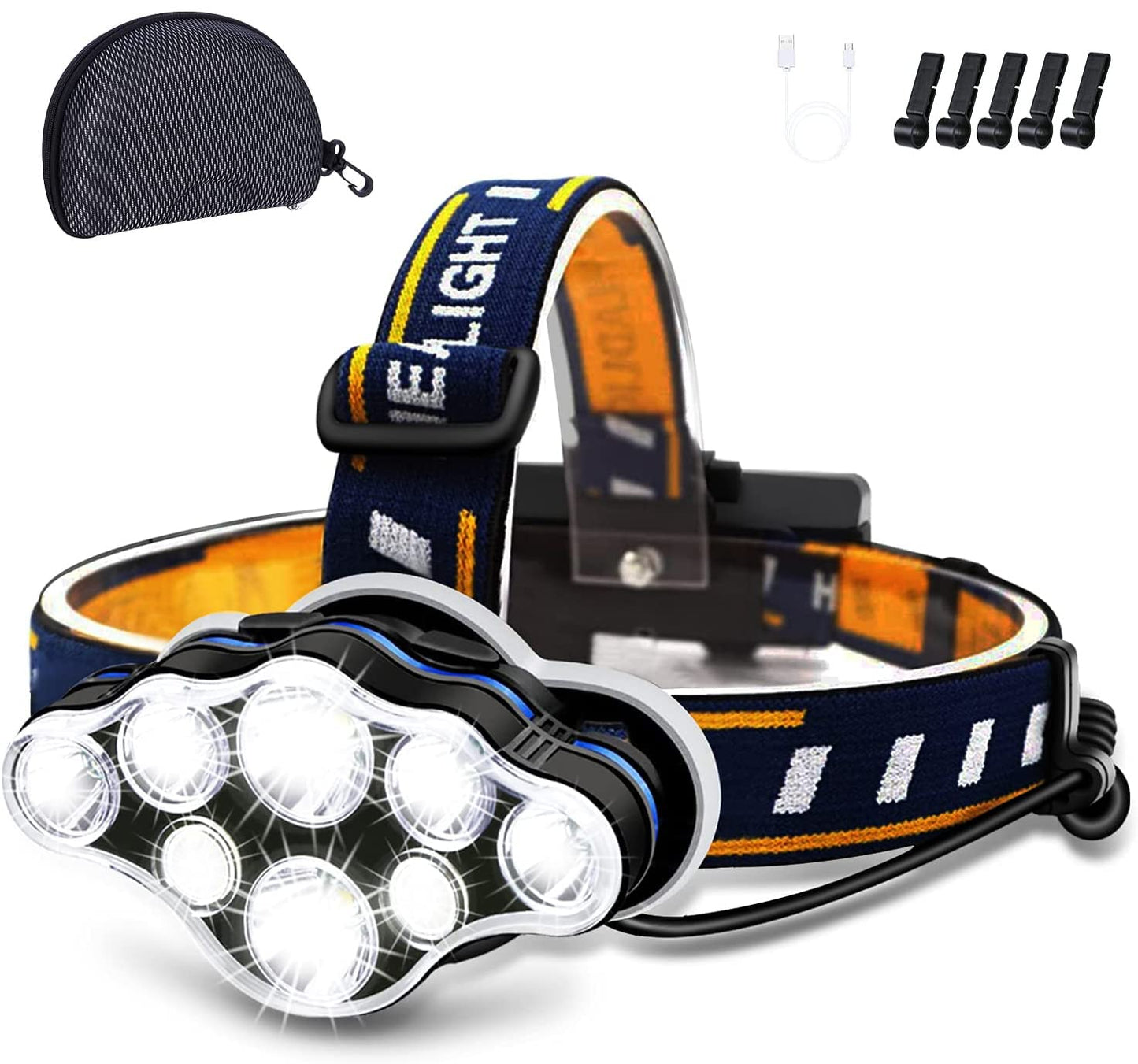 Ochter 18000 Lumen Rechargeable Headlamp, 8 Modes, Waterproof, USB, Red & White Light