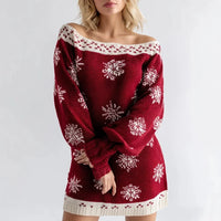Off-the-Shoulder Knit Midi Dress with Sequins – Elegant Holiday Party Dress