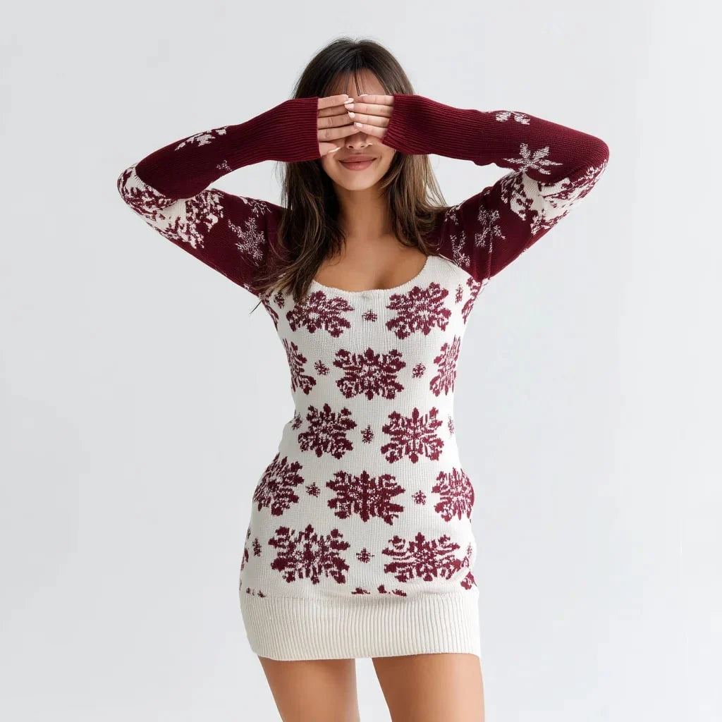 Off-the-Shoulder Knit Midi Dress with Sequins – Elegant Holiday Party Dress