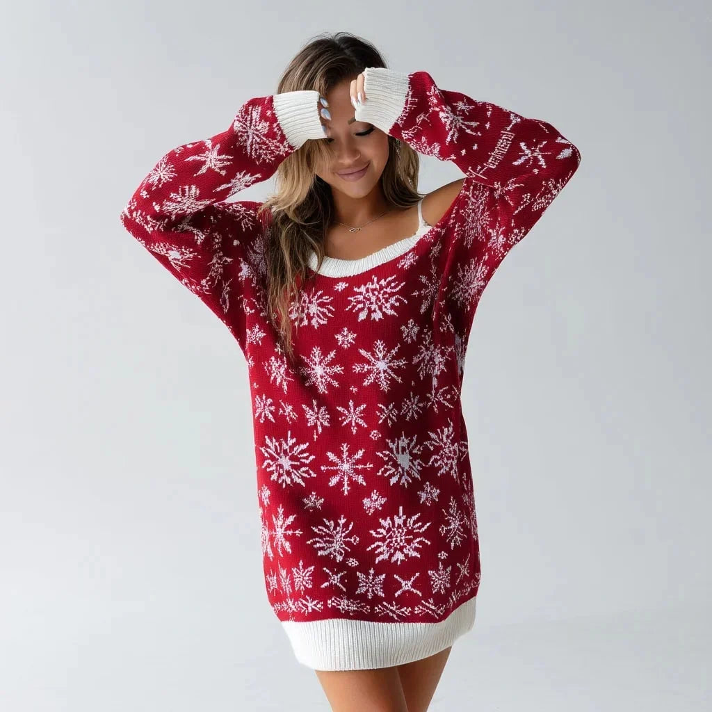 Off-the-Shoulder Knit Midi Dress with Sequins – Elegant Holiday Party Dress