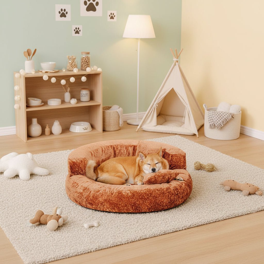 Orthopedic Dog Bed in Donut Shape Made of Diamond Velvet for Maximum Comfort