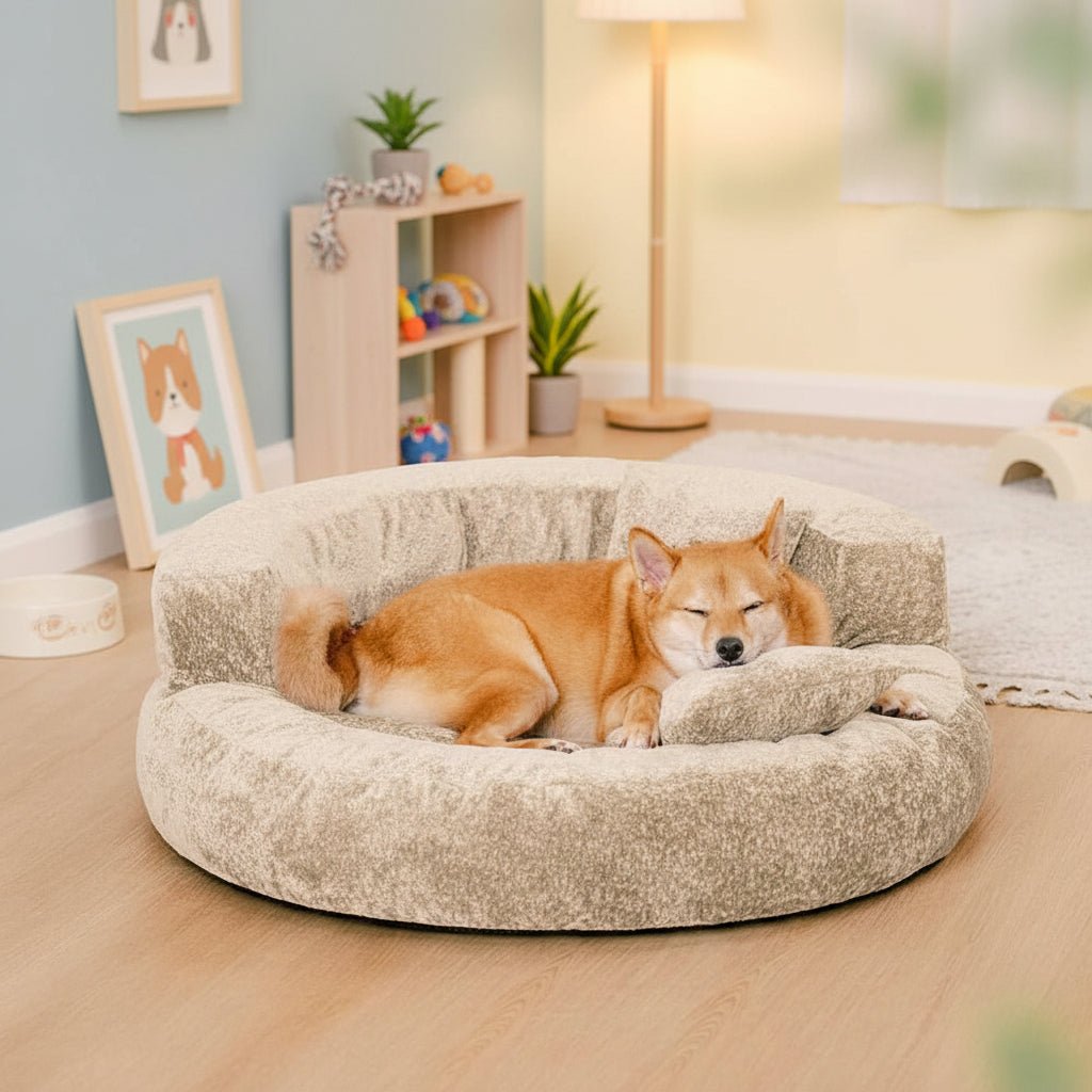 Orthopedic Dog Bed in Donut Shape Made of Diamond Velvet for Maximum Comfort