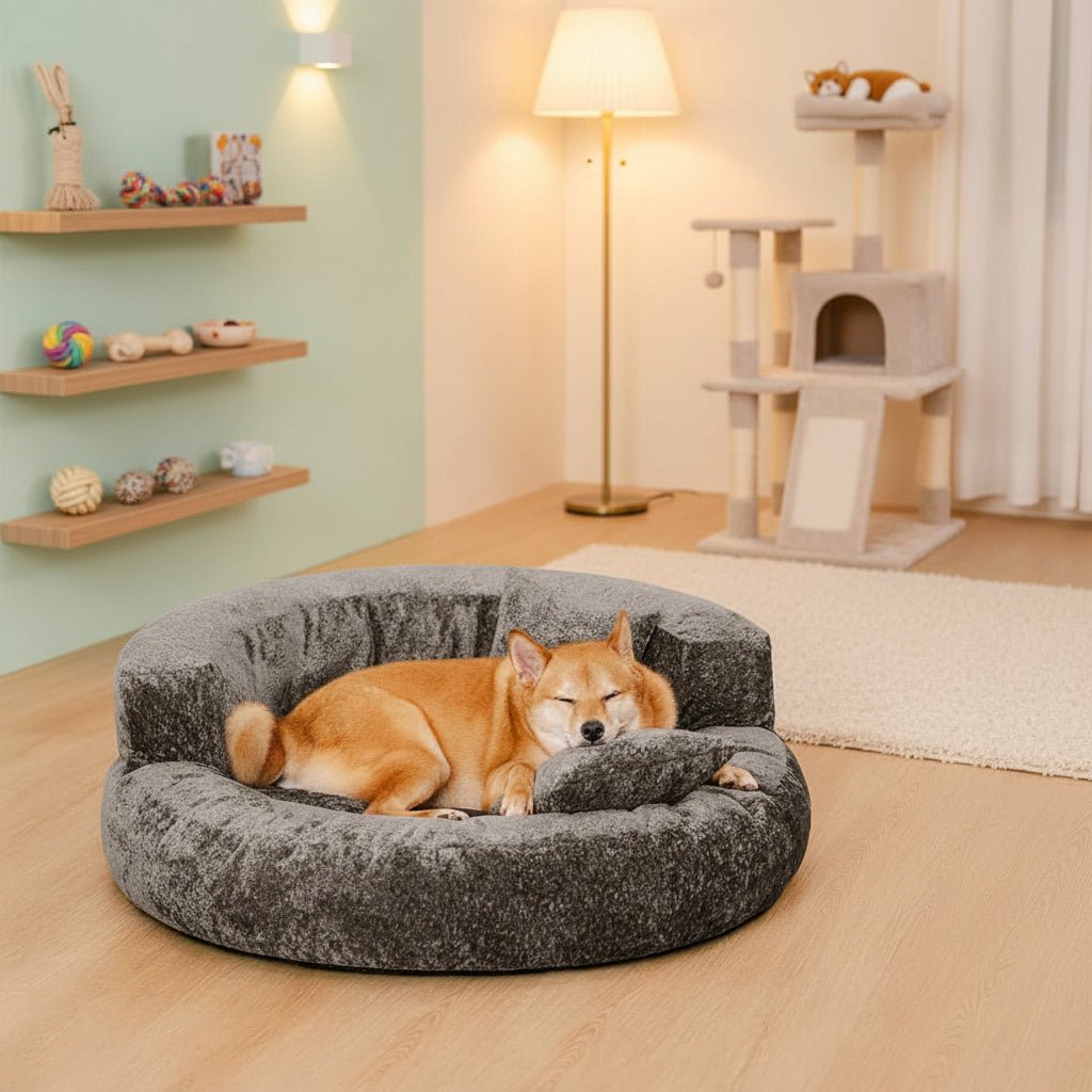 Orthopedic Dog Bed in Donut Shape Made of Diamond Velvet for Maximum Comfort