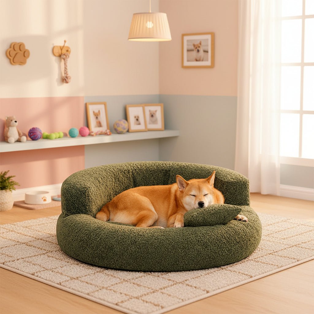 Orthopedic Dog Bed in Donut Shape Made of Diamond Velvet for Maximum Comfort