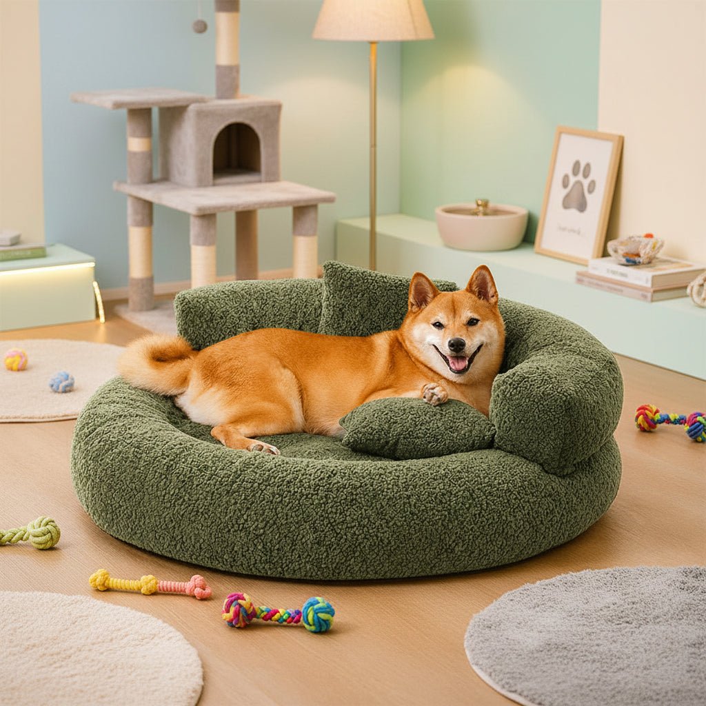 Orthopedic Dog Bed in Donut Shape Made of Diamond Velvet for Maximum Comfort