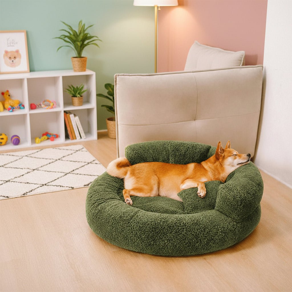 Orthopedic Dog Bed in Donut Shape Made of Diamond Velvet for Maximum Comfort