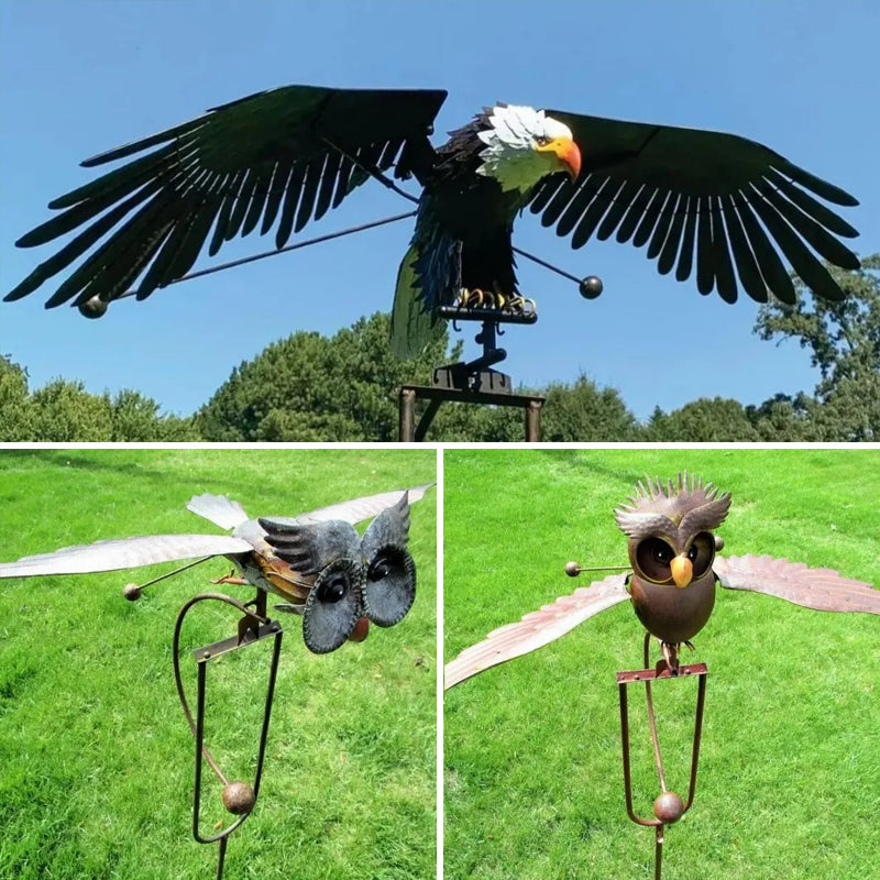 Outdoor Garden Decoration: Eagle and Owls in Metal