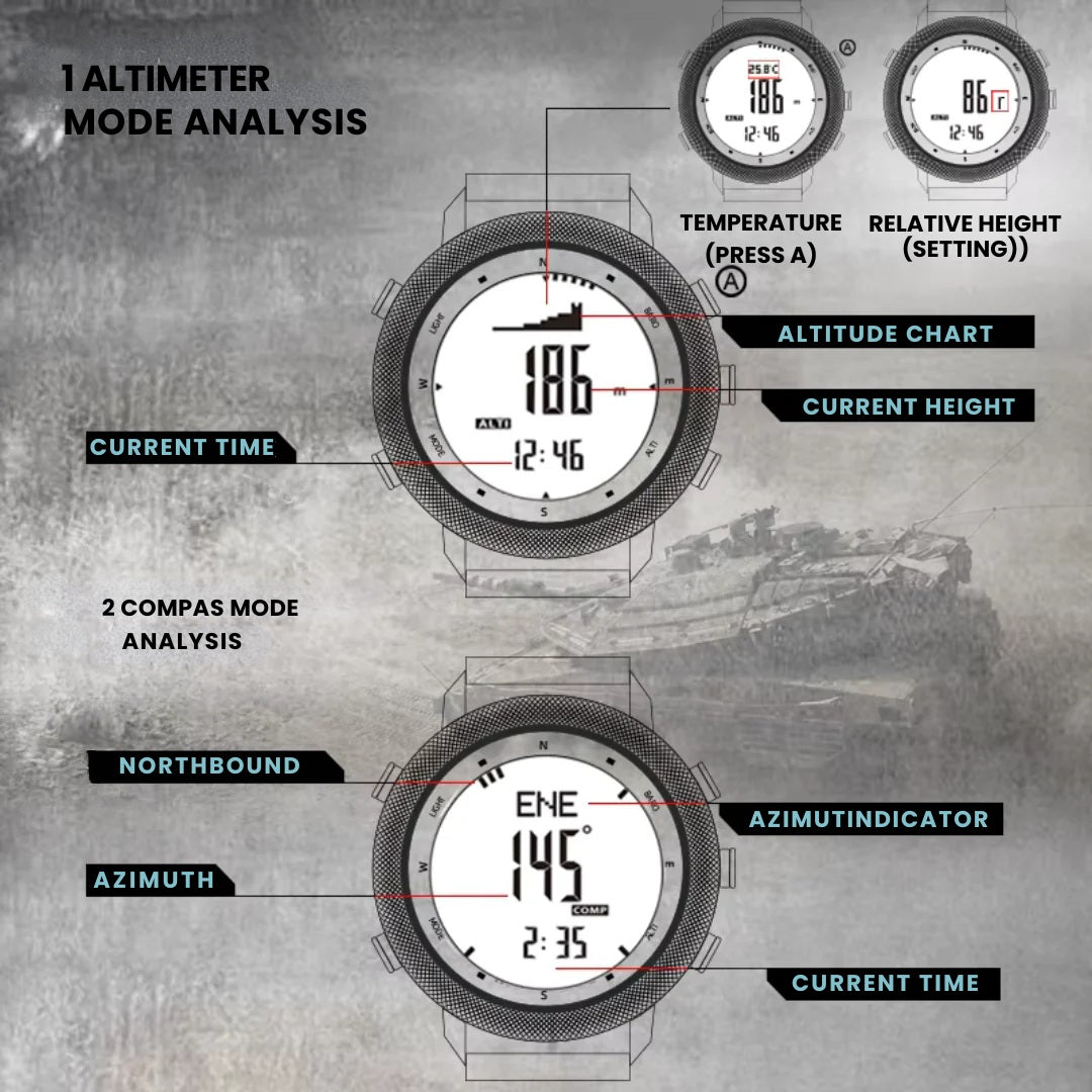Outdoor Sports Watch – Waterproof 50M, Barometer, Altimeter & Compass