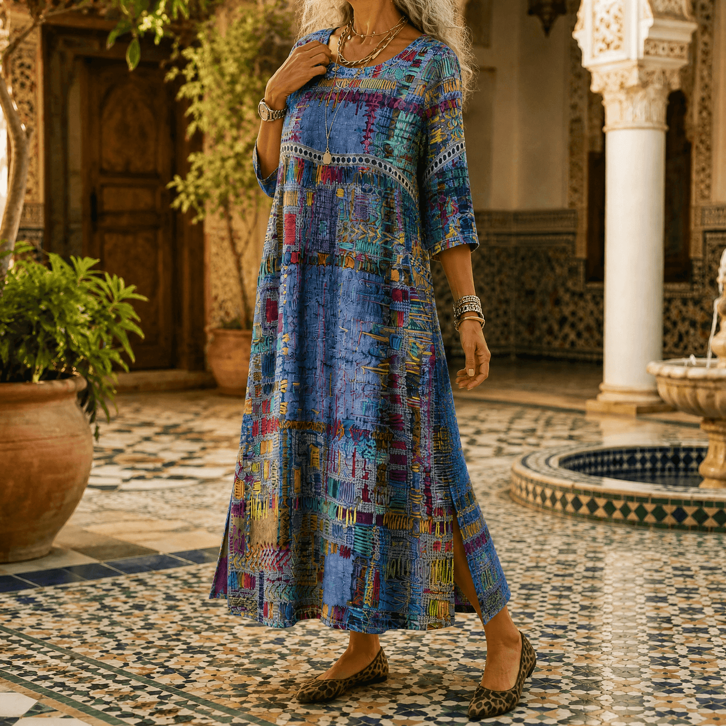 Painterly Patchwork Midi Dress