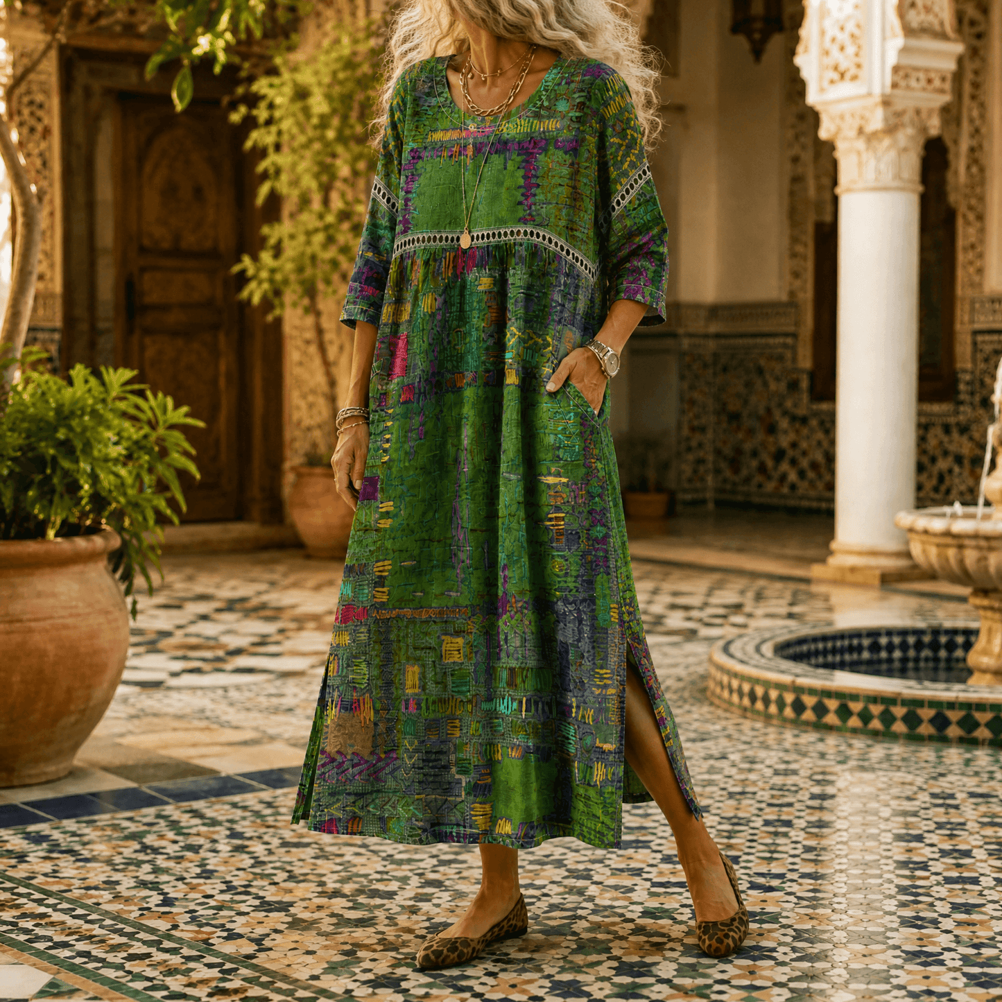 Painterly Patchwork Midi Dress