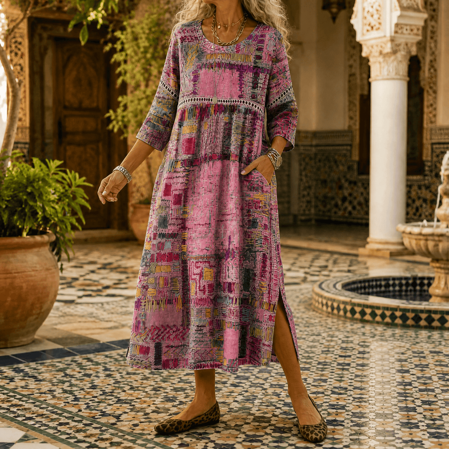 Painterly Patchwork Midi Dress
