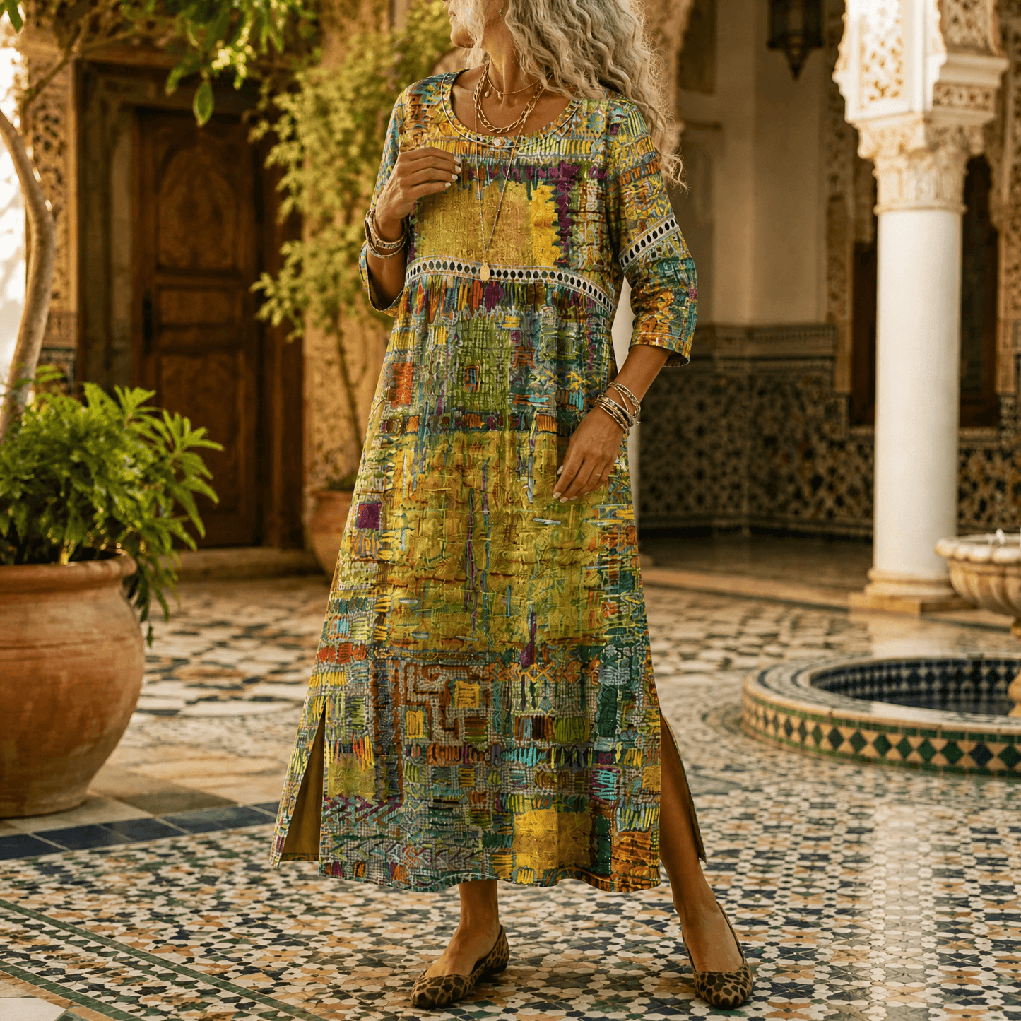 Painterly Patchwork Midi Dress