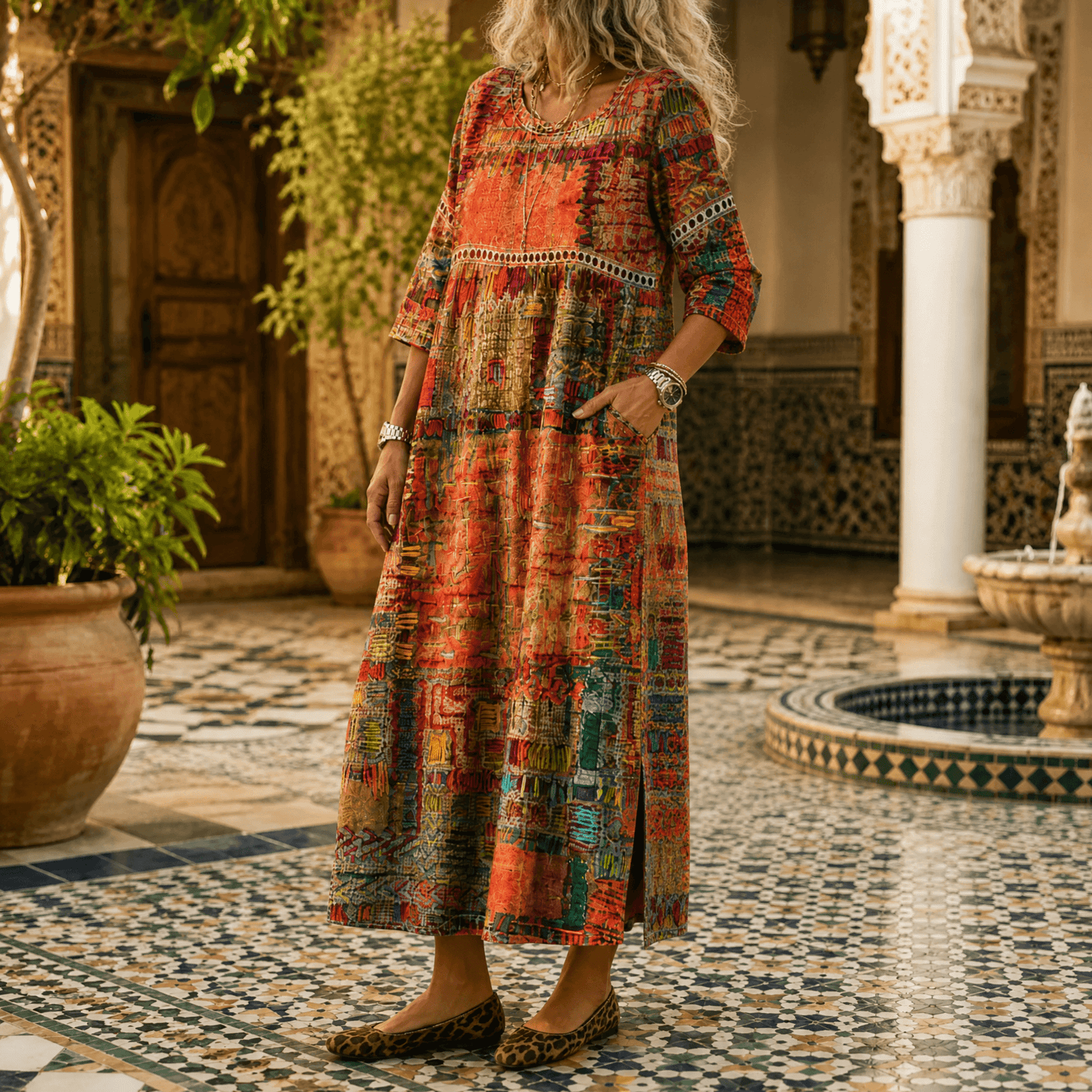 Painterly Patchwork Midi Dress