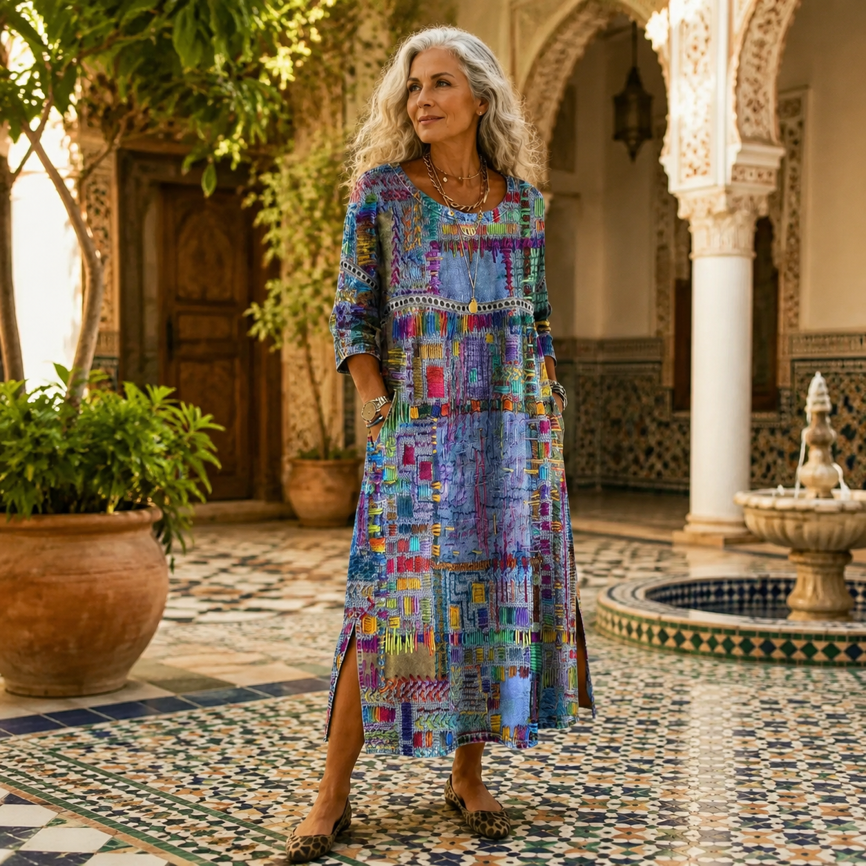 Painterly Patchwork Midi Dress