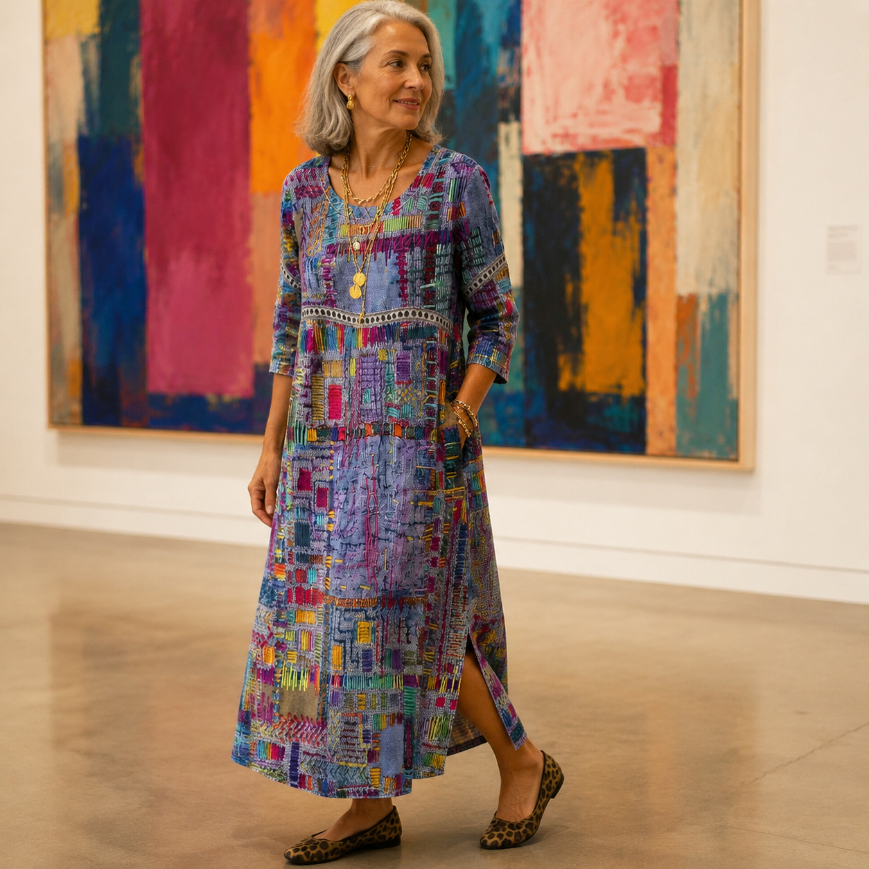Painterly Patchwork Midi Dress