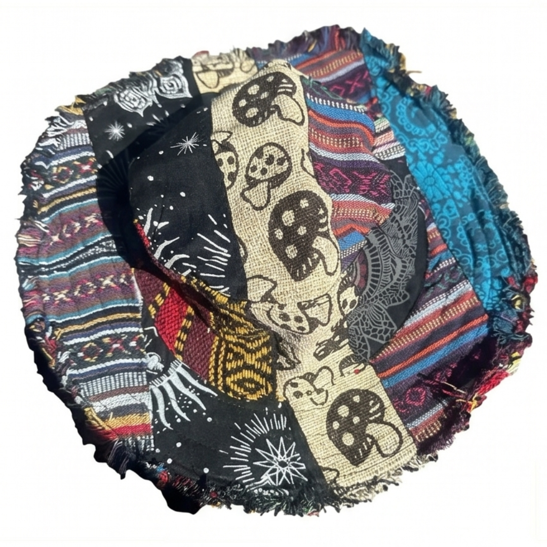 Patchwork Mushroom Bucket Hat with Hidden Pocket