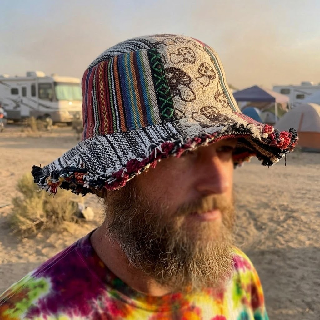 Patchwork Mushroom Bucket Hat with Hidden Pocket